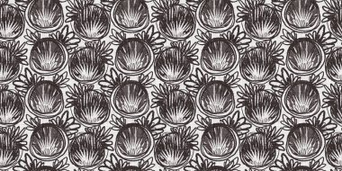 Fransız gri botanik yaprağı, iki tonluk kır evi motifli dikişsiz sınır. Basit bir kırsal kumaş tekstil etkisi. İlkel, eski püskü, şık mutfak bezi tasarımı..