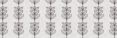 Fransız gri botanik yaprağı keten kenar desenli ve 2 renkli kır evi motifli. Basit bir kırsal kumaş tekstil etkisi. İlkel, eski püskü, şık mutfak bezi tasarımı..