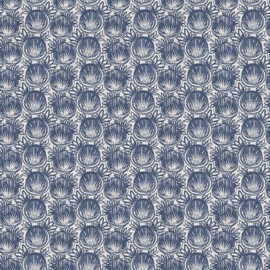 Fransız mavi botanik yaprağı keten desenli ve 2 tonluk kır evi motifli. Basit bir kırsal kumaş tekstil etkisi. İlkel, eski püskü, şık mutfak bezi tasarımı..