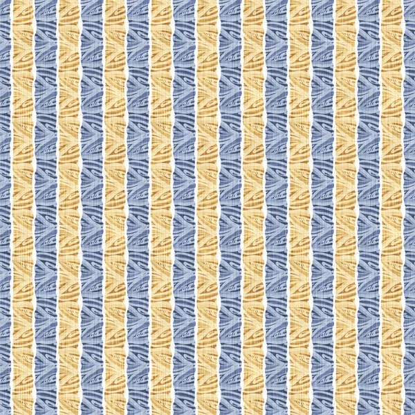 Estampado de patrón de tela de rayas de cocina de campo francés sin costuras. Fondo rayado vertical blanco amarillo azul. Tinte Batik provence estilo rústico tejido cottagecore textil. — Foto de Stock