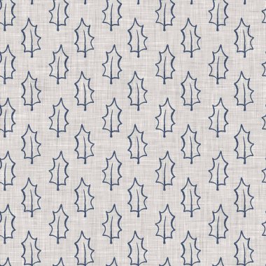 Fransız mavi botanik yaprağı keten desenli ve 2 tonluk kır evi motifli. Basit bir kırsal kumaş tekstil etkisi. İlkel, eski püskü, şık mutfak bezi tasarımı..