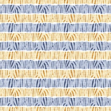 Kusursuz Fransız kırsal mutfak çizgili kumaş deseni. Mavi sarı beyaz yatay çizgili arka plan. Batik Boyası Kaynak Stili Kırsal Örgü Cottagecore Tekstili. 