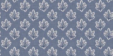 Fransız mavi botanik yaprağı, iki tonluk kır evi motifli, dikişsiz sınır. Basit bir kırsal kumaş tekstil etkisi. İlkel, eski püskü, şık mutfak bezi tasarımı..