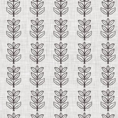 Fransız gri botanik yapraklı keten desenli, 2 tonluk kır evi motifli. Basit bir kırsal kumaş tekstil etkisi. İlkel, eski püskü, şık mutfak bezi tasarımı..