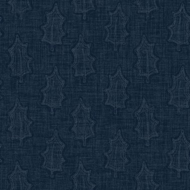 Koyu mavi yaprak boya bloğu deseni. Japon erkeksi boro etkisi kusursuz tekstil arka planı. Ses tonu bozuk wabi sabi nakış stili 