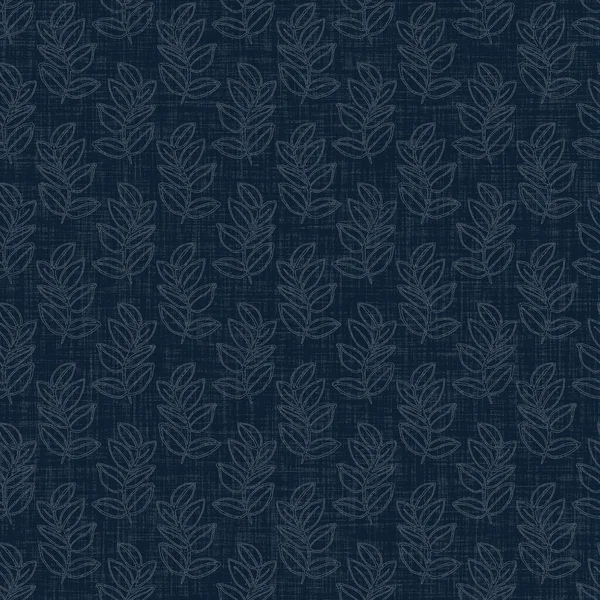 Escuro índigo azul folha tintura ponto bloco padrão de impressão. Boro masculino japonês efeito sem costura fundo têxtil. Tom sobre tom angustiado wabi sabi bordado estilo — Fotografia de Stock