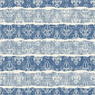 Hassas Fransız dantel efekti. Kusursuz çizgili desen. Süslü Provence tarzı dantelli kır evi dekorasyonu. Kırsal, modern, pejmürde, şık tasarım için keten kumaş duvar kağıdı..