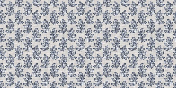 Fransız mavi botanik yaprağı, iki tonluk kır evi motifli, dikişsiz sınır. Basit bir kırsal kumaş tekstil etkisi. İlkel, eski püskü, şık mutfak bezi tasarımı..