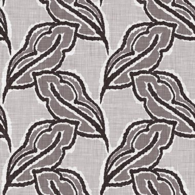 Fransız gri botanik yapraklı keten desenli, 2 tonluk kır evi motifli. Basit bir kırsal kumaş tekstil etkisi. İlkel, eski püskü, şık mutfak bezi tasarımı..