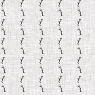 Fransız gri botanik yapraklı keten desenli, 2 tonluk kır evi motifli. Basit bir kırsal kumaş tekstil etkisi. İlkel, eski püskü, şık mutfak bezi tasarımı..