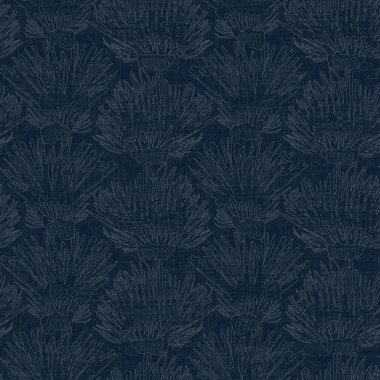 Koyu mavi yaprak boya bloğu deseni. Japon erkeksi boro etkisi kusursuz tekstil arka planı. Ses tonu bozuk wabi sabi nakış stili 