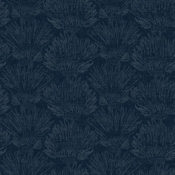 Koyu mavi yaprak boya bloğu deseni. Japon erkeksi boro etkisi kusursuz tekstil arka planı. Ses tonu bozuk wabi sabi nakış stili 