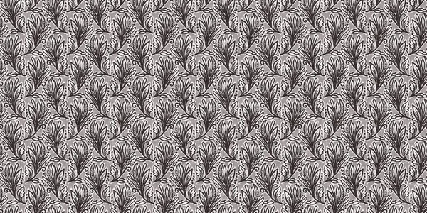 Fransız gri botanik yaprağı, iki tonluk kır evi motifli dikişsiz sınır. Basit bir kırsal kumaş tekstil etkisi. İlkel, eski püskü, şık mutfak bezi tasarımı..