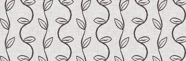 Fransız gri botanik yaprağı keten kenar desenli ve 2 renkli kır evi motifli. Basit bir kırsal kumaş tekstil etkisi. İlkel, eski püskü, şık mutfak bezi tasarımı..