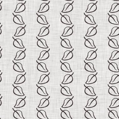 Fransız gri botanik yapraklı keten desenli, 2 tonluk kır evi motifli. Basit bir kırsal kumaş tekstil etkisi. İlkel, eski püskü, şık mutfak bezi tasarımı..