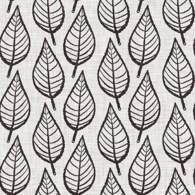 Fransız gri botanik yapraklı keten desenli, 2 tonluk kır evi motifli. Basit bir kırsal kumaş tekstil etkisi. İlkel, eski püskü, şık mutfak bezi tasarımı..