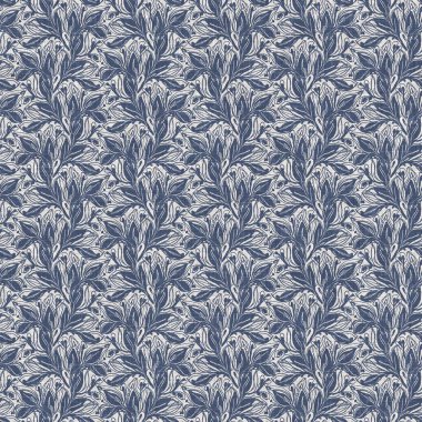 Fransız mavi botanik yaprağı keten desenli ve 2 tonluk kır evi motifli. Basit bir kırsal kumaş tekstil etkisi. İlkel, eski püskü, şık mutfak bezi tasarımı..