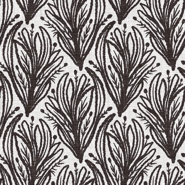 Fransız gri botanik yapraklı keten desenli, 2 tonluk kır evi motifli. Basit bir kırsal kumaş tekstil etkisi. İlkel, eski püskü, şık mutfak bezi tasarımı..