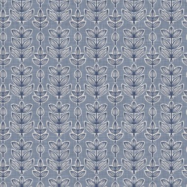 Fransız mavi botanik yaprağı keten desenli ve 2 tonluk kır evi motifli. Basit bir kırsal kumaş tekstil etkisi. İlkel, eski püskü, şık mutfak bezi tasarımı..