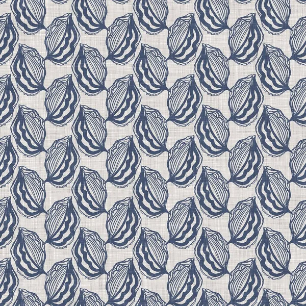 Patrón sin costura de lino de hoja botánica azul francés con motivo de estilo de casa de campo de 2 tonos. Efecto textil rústico vintage simple. primitivo moderno shabby elegante cocina paño de diseño. — Foto de Stock