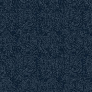 Koyu mavi yaprak boya bloğu deseni. Japon erkeksi boro etkisi kusursuz tekstil arka planı. Ses tonu bozuk wabi sabi nakış stili 