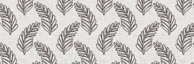 Fransız gri botanik yaprağı keten kenar desenli ve 2 renkli kır evi motifli. Basit bir kırsal kumaş tekstil etkisi. İlkel, eski püskü, şık mutfak bezi tasarımı..