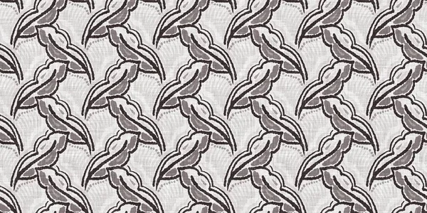 Fransız gri botanik yaprağı, iki tonluk kır evi motifli dikişsiz sınır. Basit bir kırsal kumaş tekstil etkisi. İlkel, eski püskü, şık mutfak bezi tasarımı..