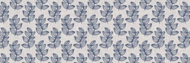 Fransız mavi botanik yaprağı, iki tonluk kır evi motifli, dikişsiz sınır. Basit bir kırsal kumaş tekstil etkisi. İlkel, eski püskü, şık mutfak bezi tasarımı..