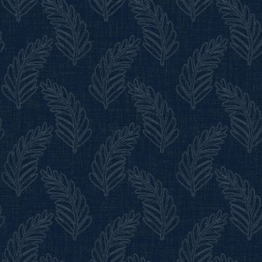 Koyu mavi yaprak boya bloğu deseni. Japon erkeksi boro etkisi kusursuz tekstil arka planı. Ses tonu bozuk wabi sabi nakış stili 