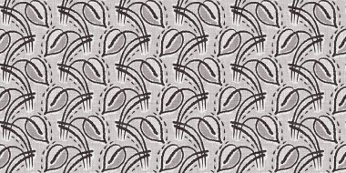 Fransız gri botanik yaprağı, iki tonluk kır evi motifli dikişsiz sınır. Basit bir kırsal kumaş tekstil etkisi. İlkel, eski püskü, şık mutfak bezi tasarımı..