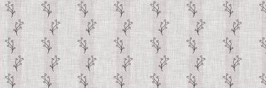 Fransız gri botanik yaprağı keten kenar desenli ve 2 renkli kır evi motifli. Basit bir kırsal kumaş tekstil etkisi. İlkel, eski püskü, şık mutfak bezi tasarımı..