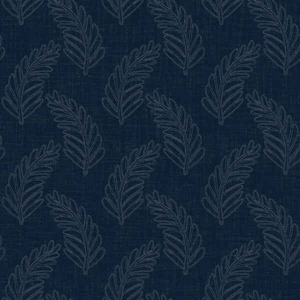 Koyu mavi yaprak boya bloğu deseni. Japon erkeksi boro etkisi kusursuz tekstil arka planı. Ses tonu bozuk wabi sabi nakış stili 