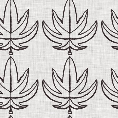 Fransız gri botanik yapraklı keten desenli, 2 tonluk kır evi motifli. Basit bir kırsal kumaş tekstil etkisi. İlkel, eski püskü, şık mutfak bezi tasarımı..