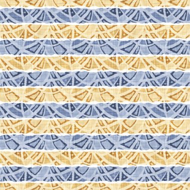 Kusursuz Fransız kırsal mutfak çizgili kumaş deseni. Mavi sarı beyaz yatay çizgili arka plan. Batik Boyası Kaynak Stili Kırsal Örgü Cottagecore Tekstili. 