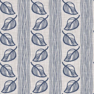 Fransız mavi botanik yaprağı keten desenli ve 2 tonluk kır evi motifli. Basit bir kırsal kumaş tekstil etkisi. İlkel, eski püskü, şık mutfak bezi tasarımı..