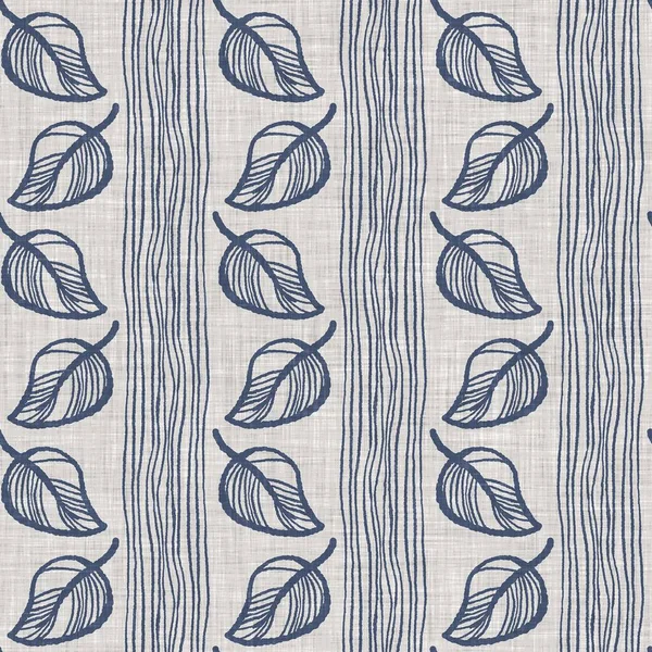 Fransız mavi botanik yaprağı keten desenli ve 2 tonluk kır evi motifli. Basit bir kırsal kumaş tekstil etkisi. İlkel, eski püskü, şık mutfak bezi tasarımı..
