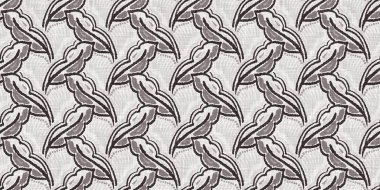 Fransız gri botanik yaprağı, iki tonluk kır evi motifli dikişsiz sınır. Basit bir kırsal kumaş tekstil etkisi. İlkel, eski püskü, şık mutfak bezi tasarımı..