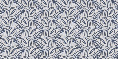 Fransız mavi botanik yaprağı, iki tonluk kır evi motifli, dikişsiz sınır. Basit bir kırsal kumaş tekstil etkisi. İlkel, eski püskü, şık mutfak bezi tasarımı..