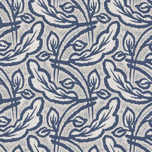 Fransız mavi botanik yaprağı keten desenli ve 2 tonluk kır evi motifli. Basit bir kırsal kumaş tekstil etkisi. İlkel, eski püskü, şık mutfak bezi tasarımı..