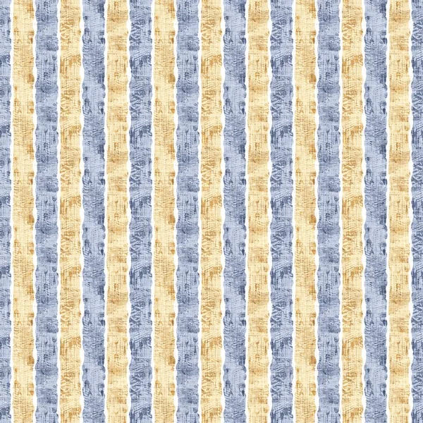 Kusursuz Fransız kırsal mutfak çizgili kumaş deseni. Mavi sarı, beyaz, dikey çizgili arka plan. Batik Boyası Kaynak Stili Kırsal Örgü Cottagecore Tekstili. — Stok fotoğraf