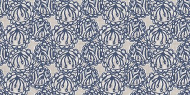 Fransız mavi botanik yaprağı, iki tonluk kır evi motifli, dikişsiz sınır. Basit bir kırsal kumaş tekstil etkisi. İlkel, eski püskü, şık mutfak bezi tasarımı..