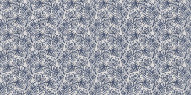 Fransız mavi botanik yaprağı, iki tonluk kır evi motifli, dikişsiz sınır. Basit bir kırsal kumaş tekstil etkisi. İlkel, eski püskü, şık mutfak bezi tasarımı..