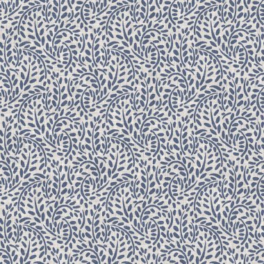 Fransız mavi botanik yaprağı keten desenli ve 2 tonluk kır evi motifli. Basit bir kırsal kumaş tekstil etkisi. İlkel, eski püskü, şık mutfak bezi tasarımı..