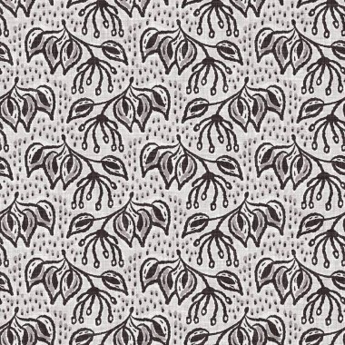 Fransız gri botanik yapraklı keten desenli, 2 tonluk kır evi motifli. Basit bir kırsal kumaş tekstil etkisi. İlkel, eski püskü, şık mutfak bezi tasarımı..