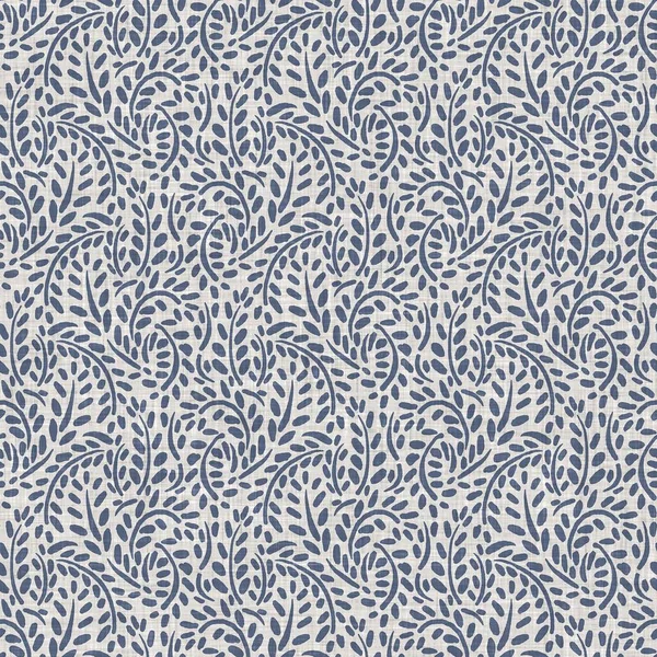 Französisch blauen botanischen Blatt Leinen nahtlosen Muster mit 2 Ton Landhaus-Stil Motiv. Einfache Vintage rustikalen Stoff Textil-Effekt. Primitives modernes Shabby Chic Küchentuch-Design. — Stockfoto