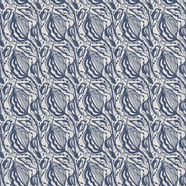 Francia kék firka motívum vászon zökkenőmentes minta. Tonal ország ház stílusú absztrakt firka motívum háttér. Egyszerű vintage rusztikus textil hatás. Primitív rajz kopott elegáns szövet. — Stock Fotó
