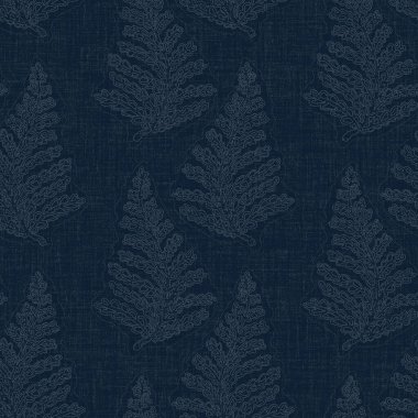 Koyu mavi yaprak boya bloğu deseni. Japon erkeksi boro etkisi kusursuz tekstil arka planı. Ses tonu bozuk wabi sabi nakış stili 