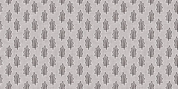 Fransız gri botanik yaprağı, iki tonluk kır evi motifli dikişsiz sınır. Basit bir kırsal kumaş tekstil etkisi. İlkel, eski püskü, şık mutfak bezi tasarımı..