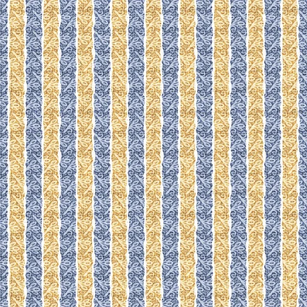 Płynny francuski kraj kuchnia paski wzór tkaniny druku. Niebieski żółty biały pionowe tło w paski. Batik barwnik prowansalski styl rustykalny tkane cottagecore tekstylia. — Zdjęcie stockowe