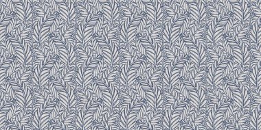 Fransız mavi botanik yaprağı, iki tonluk kır evi motifli, dikişsiz sınır. Basit bir kırsal kumaş tekstil etkisi. İlkel, eski püskü, şık mutfak bezi tasarımı..